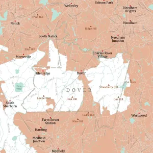 Digital City Maps USA Prints: MA Norfolk Dover Vector Road Map