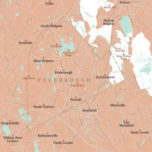 Massachusetts Vector Map Prints: MA Norfolk Foxborough Vector Road Map