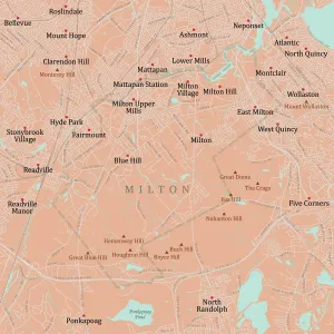 Digital City Maps USA Prints: MA Norfolk Milton Vector Road Map