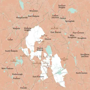 Vector City Maps Design Prints: MA Norfolk Sharon Vector Road Map