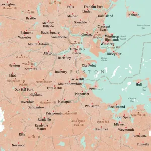 Massachusetts County Map Prints: MA Suffolk Boston Vector Road Map