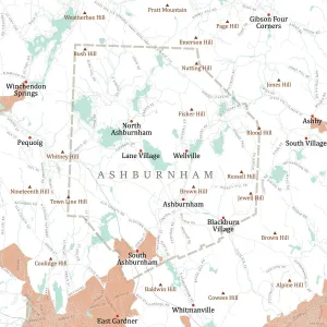 Vector City Maps USA Prints: MA Worcester Ashburnham Vector Road Map