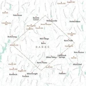 Digital Cartography Design Prints: MA Worcester Barre Vector Road Map