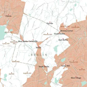 Vector City Maps USA Prints: MA Worcester Berlin Vector Road Map