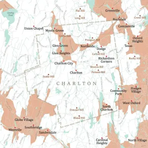 Digital City Maps USA Prints: MA Worcester Charlton Vector Road Map