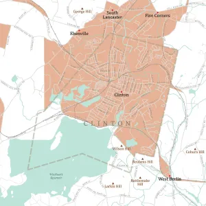 Massachusetts County Map Prints: MA Worcester Clinton Vector Road Map