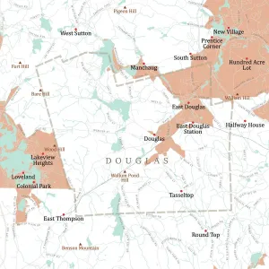 Vector City Maps USA Prints: MA Worcester Douglas Vector Road Map