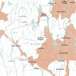 Massachusetts Vector Map Prints: MA Worcester Dudley Vector Road Map