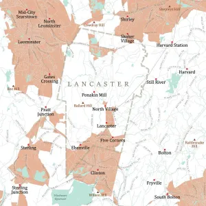 Digital City Maps USA Prints: MA Worcester Lancaster Vector Road Map