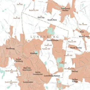 Massachusetts County Map Prints: MA Worcester Lunenburg Vector Road Map