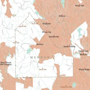 Massachusetts County Map Prints: MA Worcester Mendon Vector Road Map