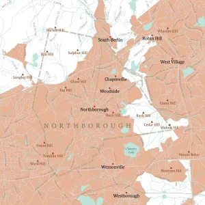 MA Worcester Northborough Vector Road Map Print