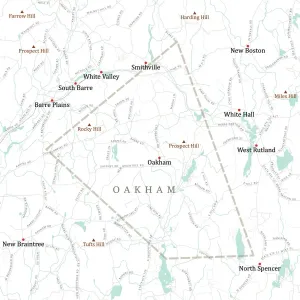 Digital Cartography Design Prints: MA Worcester Oakham Vector Road Map