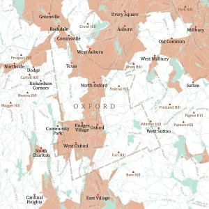 MA Worcester Oxford Vector Road Map Print