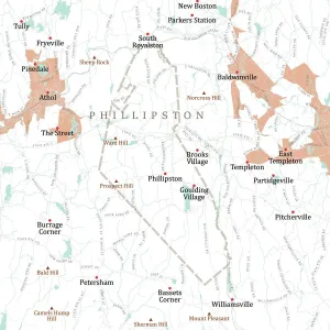 Digital City Maps USA Prints: MA Worcester Phillipston Vector Road Map