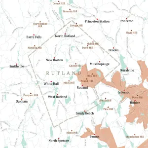 Massachusetts County Map Prints: MA Worcester Rutland Vector Road Map