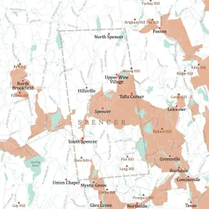 Massachusetts County Map Prints: MA Worcester Spencer Vector Road Map