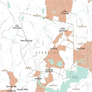 Digital Cartography Design Prints: MA Worcester Sterling Vector Road Map
