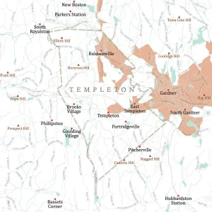 Massachusetts County Map Prints: MA Worcester Templeton Vector Road Map