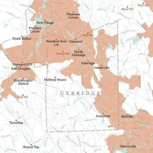 Vector City Maps USA Prints: MA Worcester Uxbridge Vector Road Map