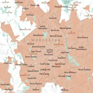 Digital City Maps USA Prints: MA Worcester Vector Road Map
