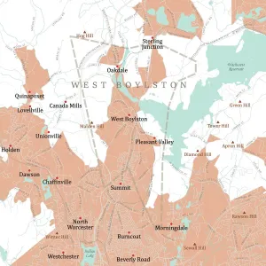 Massachusetts Vector Map Prints: MA Worcester West Boylston Vector Road Map