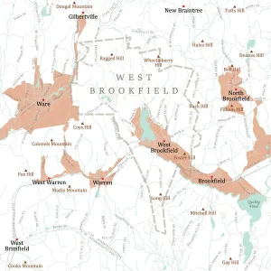 Vector City Maps Design Prints: MA Worcester West Brookfield Vector Road Map