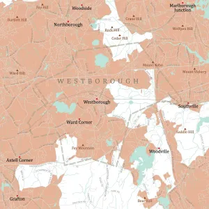 Massachusetts Vector Map Prints: MA Worcester Westborough Vector Road Map