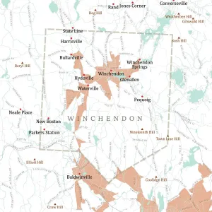 Massachusetts County Map Prints: MA Worcester Winchendon Vector Road Map