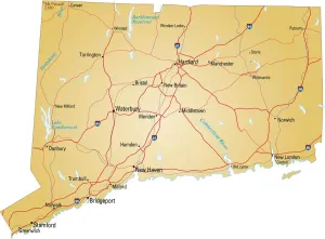Prints of Vector illustration of map of connecticut with major roads, rivers and lakes Connecticut Prints: Connecticut Reference Map Print Vector Illustration