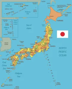 Japan Reference Map Print with Flag