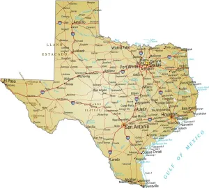 Prints of Vector illustration of map of Texas with major roads, rivers and lakes United States Of America Prints: Texas Reference Map Print - Vector Illustration