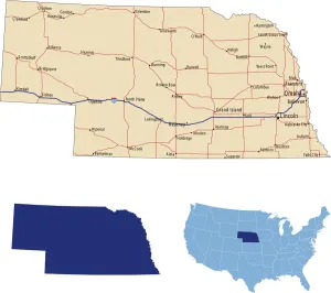 Prints of illustration of Nebraska state road map for your design and products Images Dated 2018 May: Nebraska Road Map Print - Reference Maps