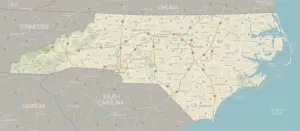 North Carolina Reference Map Print with Cities and Waterways