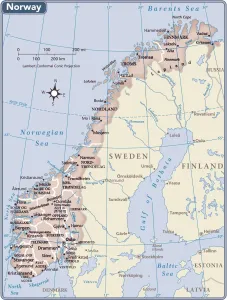Prints of 2011 edition Norway Prints: Norway Country Map Print 2011 Reference Edition
