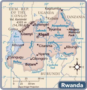 Africa Geography Maps Prints: Rwanda country map