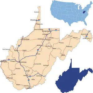 Map Illustrations For Sale Prints: West Virginia road map