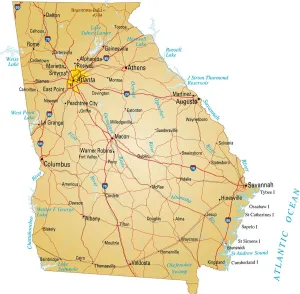 Georgia Prints: Georgia Map Print with Major Roads and Cities