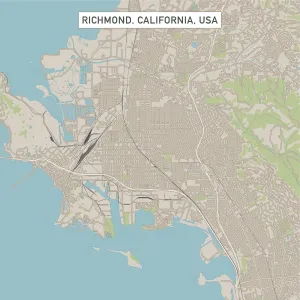 Geological Map Prints: Richmond, California City Street Map Print (1:60,000)