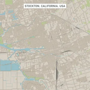 Geological Map Prints: Stockton, California USA City Street Map Print (1:60,000)