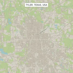 Geological Map Prints: Tyler Texas City Street Map Vector Print, 1:60,000 Scale