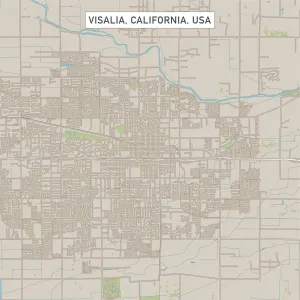 Geological Map Prints: Visalia California City Street Map Print 1:60,000 Scale