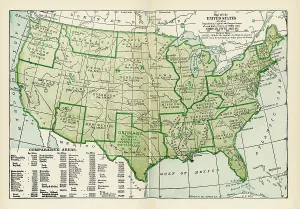 Vintage Map Collection Prints: United States Map With Data From Census Of 1900