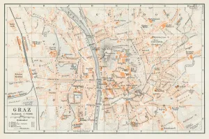 Prints of Encyclopedia Britannica 9th Edition Vol I New York, Samuel Hall 1878 Map Prints: Graz Austria Map Print 1895 Encyclopedia Britannica Vol I