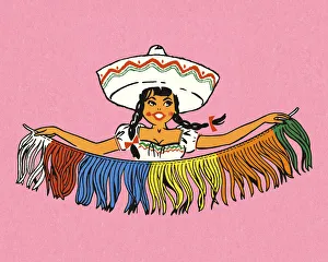 Mexican Woman Holding a Colorful Banner Mexican Woman Holding a Colorful Banner