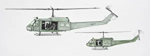 Military helicopter with open door carrying crew, side view Military helicopter with open door carrying crew, side view