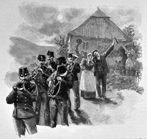 Military orchestra plays on a village festival - 1896 Military orchestra plays on a village festival - 1896