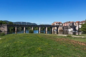 Millau/ France old town at Tarn River - The Millau Viaduct Millau/ France old town at Tarn River - The Millau Viaduct