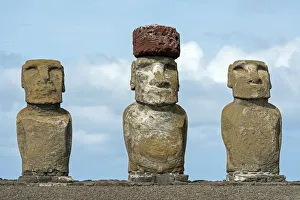 Three Moai statues, Rano Raraku, Easter Island, Chile Three Moai statues, Rano Raraku, Easter Island, Chile