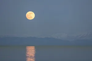 Full moon rising over Lake Constance and Mount Pfaender, Lake Constance Full moon rising over Lake Constance and Mount Pfaender, Lake Constance